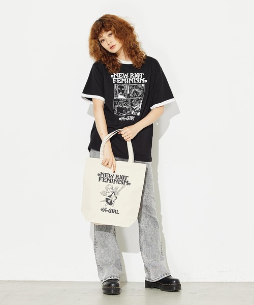 X-girl（エックスガール）の「X-girl × YUGO. TOTE BAG（トートバッグ・レディース・ピンク/ブラック/ホワイト・ONE SIZE）」の9枚目の写真