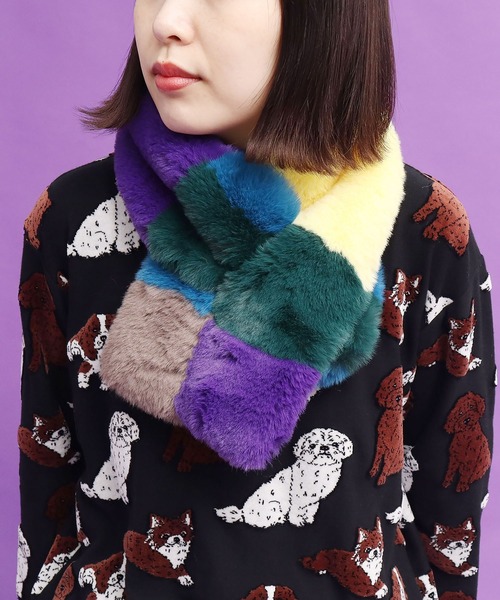 didizizi（ディディジジ）の「マルチカラーファーティペット（マフラー・レディース・パープル/ブラウン/グレー・FREE）」の9枚目の写真
