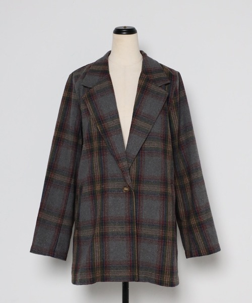 Bonjour Sagan（ボンジュールサガン）の「テーラードチェックジャケット（テーラードジャケット・レディース・ネイビー/グレー/カーキ・FREE）」の15枚目の写真