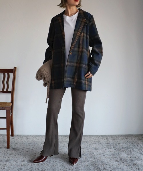 Bonjour Sagan（ボンジュールサガン）の「テーラードチェックジャケット（テーラードジャケット・レディース・ネイビー/グレー/カーキ・FREE）」の8枚目の写真