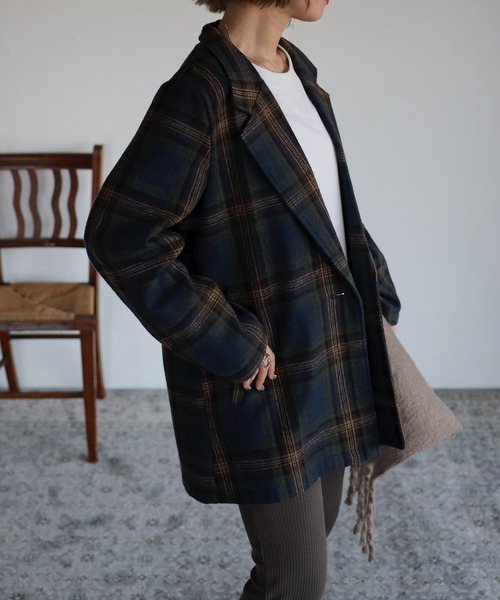 Bonjour Sagan（ボンジュールサガン）の「テーラードチェックジャケット（テーラードジャケット・レディース・ネイビー/グレー/カーキ・FREE）」の9枚目の写真