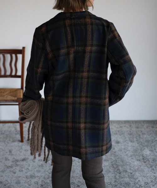 Bonjour Sagan（ボンジュールサガン）の「テーラードチェックジャケット（テーラードジャケット・レディース・ネイビー/グレー/カーキ・FREE）」の11枚目の写真