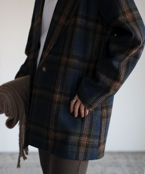 Bonjour Sagan（ボンジュールサガン）の「テーラードチェックジャケット（テーラードジャケット・レディース・ネイビー/グレー/カーキ・FREE）」の14枚目の写真