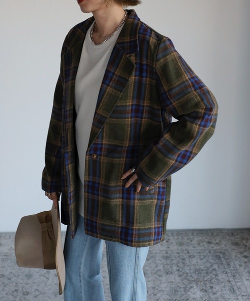 Bonjour Sagan（ボンジュールサガン）の「テーラードチェックジャケット（テーラードジャケット・レディース・ネイビー/グレー/カーキ・FREE）」の4枚目の写真