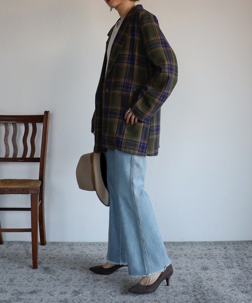 Bonjour Sagan（ボンジュールサガン）の「テーラードチェックジャケット（テーラードジャケット・レディース・ネイビー/グレー/カーキ・FREE）」の5枚目の写真