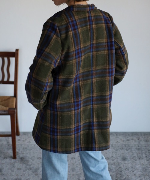 Bonjour Sagan（ボンジュールサガン）の「テーラードチェックジャケット（テーラードジャケット・レディース・ネイビー/グレー/カーキ・FREE）」の6枚目の写真
