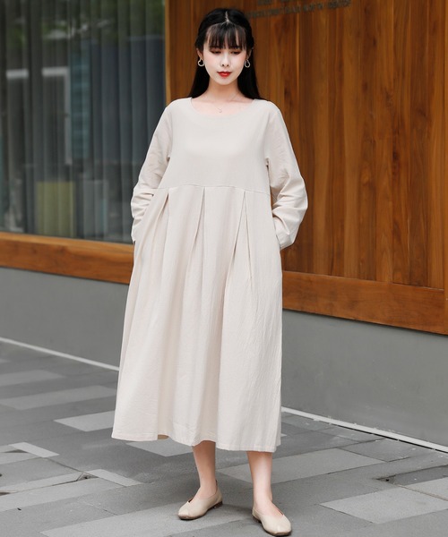 FREE STYLISTS(フリー スタイリスト)の「ウエスト切り替えタックロングワンピース(ワンピース・レディース・ブラック/ベージュ/カーキ/マスタード・S/M/L/XL)」の13枚目の写真