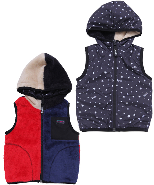 X-girl Stages（エックスガールステージス）の「FLUFFY REVERSIBLE VEST(4T～7T)（ベスト・キッズ・マルチ/ベージュ/ネイビー・4T/5T/6T/7T）」の3枚目の写真