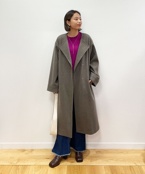 OPAQUE.CLIP（オペークドットクリップ）の「◆ライトメルトン ノーカラーコート（ノーカラーコート・レディース・ナチュラル/ブラウン系その他2・36/38/40）」の13枚目の写真