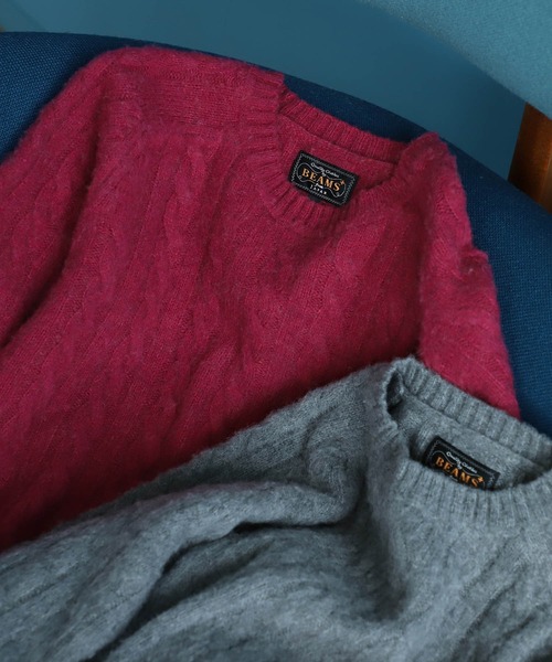BEAMS PLUS(ビームスプラス)の「BEAMS PLUS / 5ゲージ シャギー ケーブルニット クルーネック(ニット/セーター・メンズ・オフホワイト/ネイビー/ベージュ/ブラウン/レッド系その他3/オレンジ/インディゴブルー/ブラック/オリーブ/グレー・LARGE/X-LARGE/MEDIUM/SMALL)」の9枚目の写真