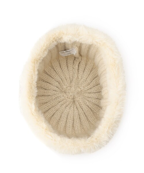 OPAQUE.CLIP(オペークドットクリップ)の「◆フェイクファー付きニットワッチ(ニットキャップ/ビーニー・レディース・ブラック/アイボリー・00)」の7枚目の写真