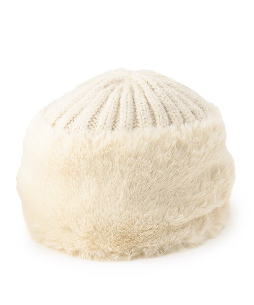 OPAQUE.CLIP(オペークドットクリップ)の「◆フェイクファー付きニットワッチ(ニットキャップ/ビーニー・レディース・ブラック/アイボリー・00)」の14枚目の写真