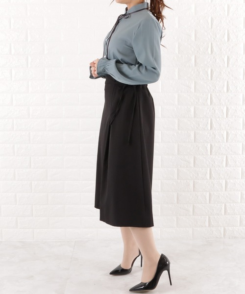 sov.　ブラック　スタンドカラーボウタイブラウス　リボン　シャツ　トップス セール】スタンドカラーボウタイリボンブラウス（シャツ