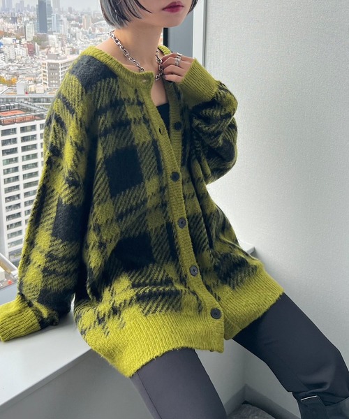 PAGEBOY（ページボーイ）の「シャギーチェックカーディガン（カーディガン/ボレロ・レディース・ブラック/イエロー系その他/ターコイズブルー系・FREE）」の8枚目の写真