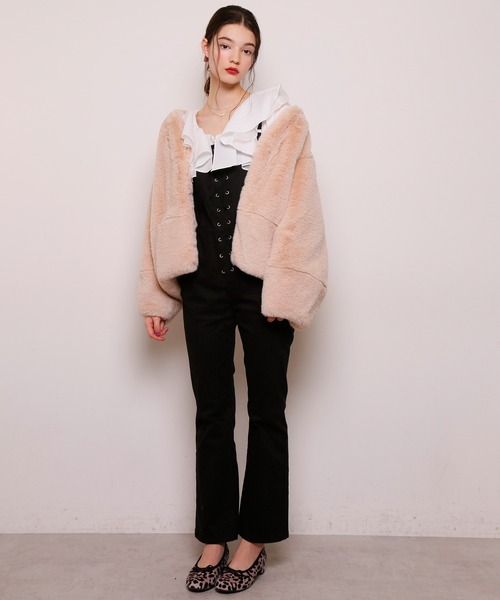 Seemi. byNICECLAUP( シーミーバイナイスクラップ)の「【Seemi】Seemi revivalショートファーコート(ノーカラーコート・レディース・ピンク/ベージュ・FREE)」の21枚目の写真