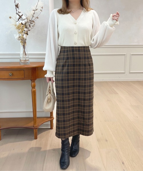 apres jour（アプレジュール）の「チェックナロースカート【ZOZOTOWN限定アイテム】（スカート・レディース・ボルドー/ネイビー/ダークブラウン・フリー/X-LARGE）」の11枚目の写真