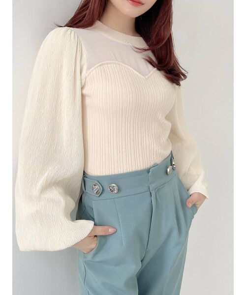 RESEXXY（リゼクシー）の「シアードッキングニットトップス（ニット/セーター・レディース・ブラック/アイボリー/ピンク・FREE）」の2枚目の写真