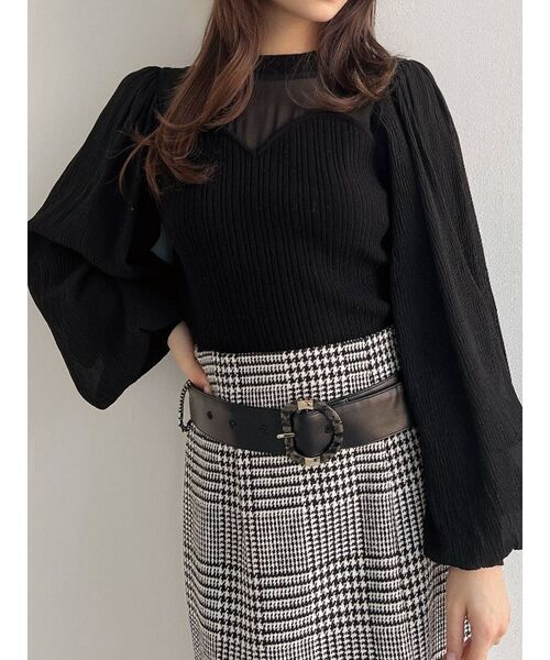 RESEXXY（リゼクシー）の「シアードッキングニットトップス（ニット/セーター・レディース・ブラック/アイボリー/ピンク・FREE）」の3枚目の写真