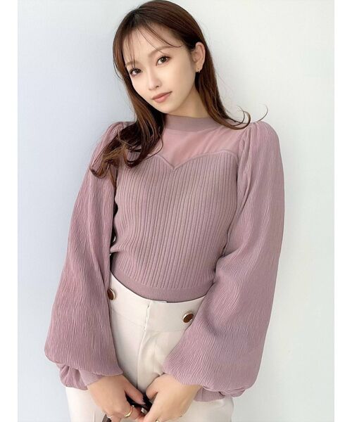 RESEXXY（リゼクシー）の「シアードッキングニットトップス（ニット/セーター・レディース・ブラック/アイボリー/ピンク・FREE）」の4枚目の写真