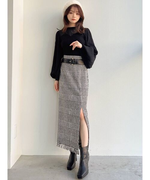 RESEXXY（リゼクシー）の「シアードッキングニットトップス（ニット/セーター・レディース・ブラック/アイボリー/ピンク・FREE）」の5枚目の写真