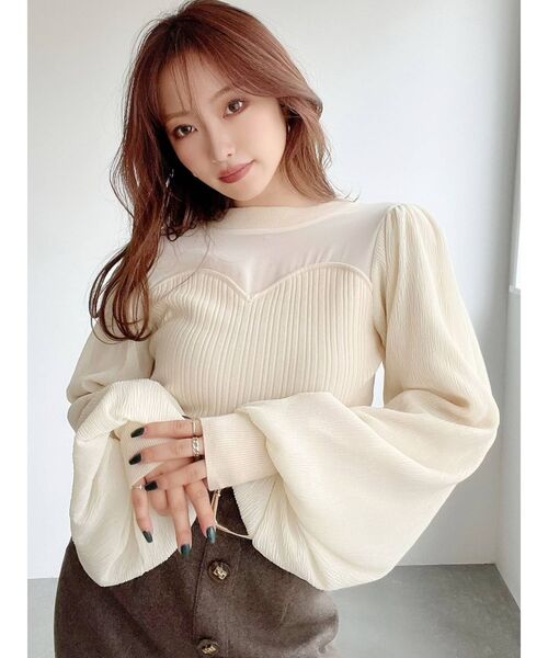 RESEXXY（リゼクシー）の「シアードッキングニットトップス（ニット/セーター・レディース・ブラック/アイボリー/ピンク・FREE）」の6枚目の写真