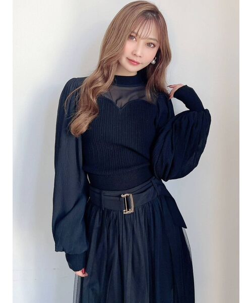 RESEXXY（リゼクシー）の「シアードッキングニットトップス（ニット/セーター・レディース・ブラック/アイボリー/ピンク・FREE）」の11枚目の写真