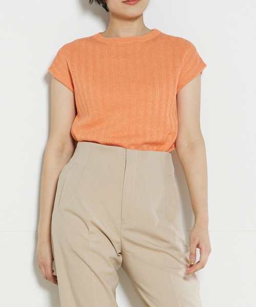 INED CLARO(イネドクラロ)の「コットンMIXフレンチスリーブニット(ニット/セーター・レディース・オフホワイト/サックスブルー/オレンジ・フリー)」の1枚目の写真