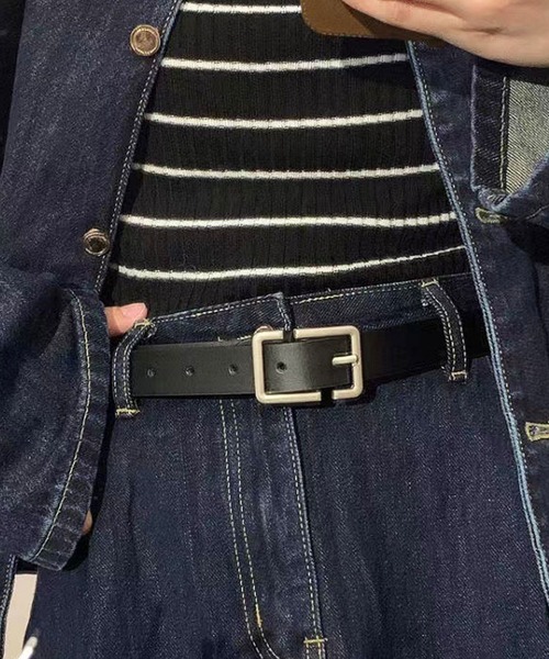 florist(フローリスト)の「【長さ調節可】 メンズ・レディース兼用 シルバーバックルシンプルPUレザーベルト(ベルト・レディース・ベージュ/キャメル/ブラック/ブラック系その他2/ブラック系その他3・105cm)」の22枚目の写真