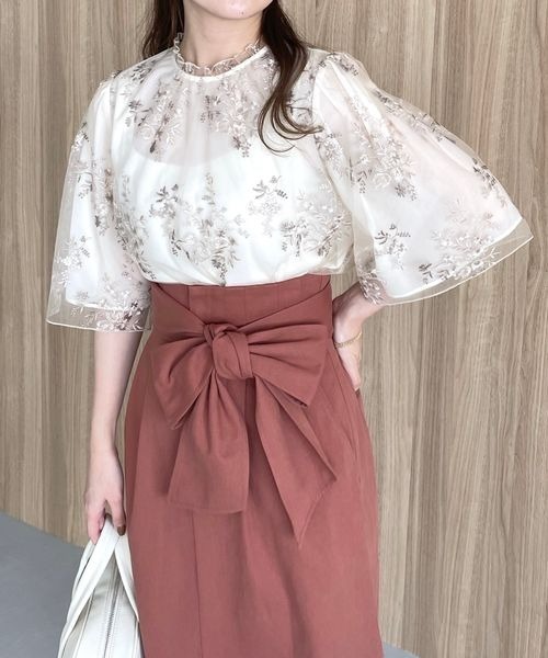 小物 s_s_s セール】フローラルレースシアーSSブラウス 188201（シャツ