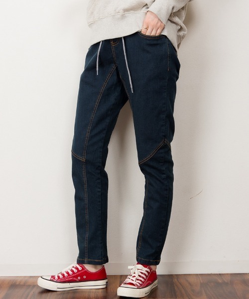 atONE(アットワン)の「atONE ウエストリブデニムサルエルパンツ(デニムパンツ・レディース・ブルー/ワンウォッシュ/ネイビー・M/3L/4L/LL/L)」の13枚目の写真
