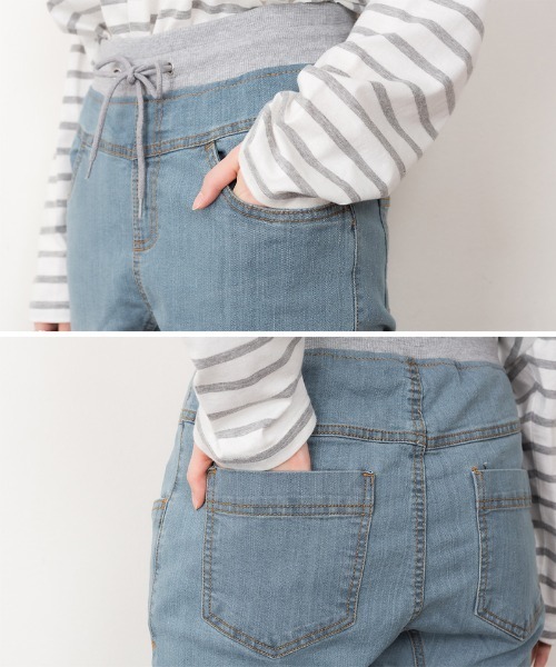 atONE(アットワン)の「atONE ウエストリブデニムサルエルパンツ(デニムパンツ・レディース・ブルー/ワンウォッシュ/ネイビー・M/3L/4L/LL/L)」の21枚目の写真