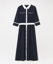 ネイビーバイカラーシャツドレス