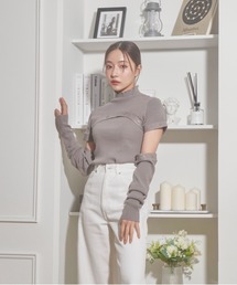 ボタンニットトップス