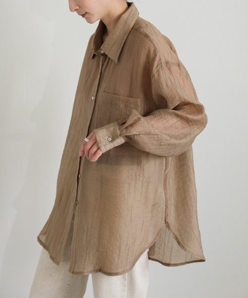 select MOCA（セレクトモカ）の「クリンクルオーバーシアーシャツ（シャツ/ブラウス・レディース・ベージュ/ホワイト/ブラック・FREE）」の3枚目の写真