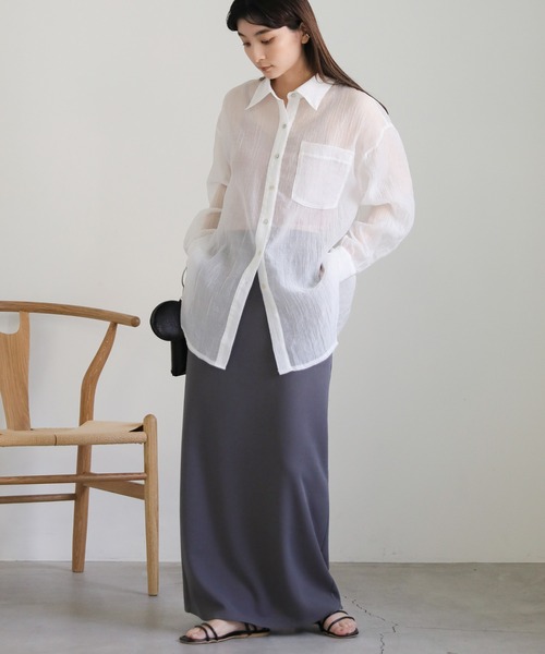 select MOCA（セレクトモカ）の「クリンクルオーバーシアーシャツ（シャツ/ブラウス・レディース・ベージュ/ホワイト/ブラック・FREE）」の4枚目の写真