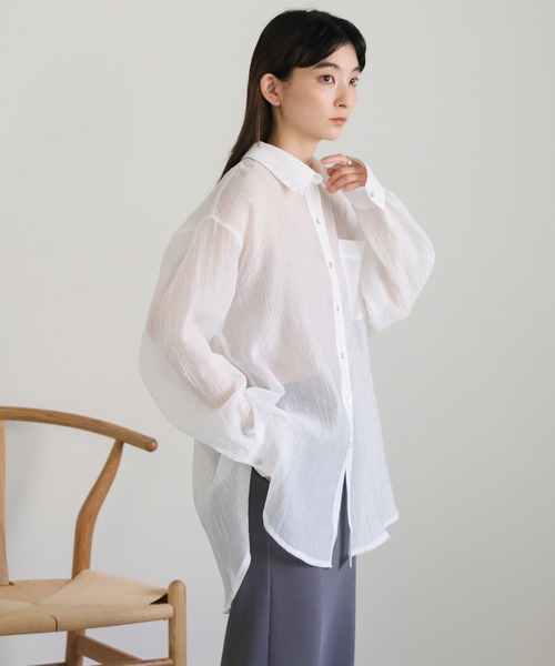 select MOCA（セレクトモカ）の「クリンクルオーバーシアーシャツ（シャツ/ブラウス・レディース・ベージュ/ホワイト/ブラック・FREE）」の10枚目の写真
