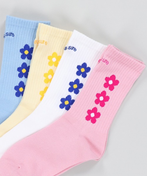 SPINNS（スピンズ）の「３連フラワーデザイン リブソックス（ソックス/靴下・レディース・ブルー/ピンク/ホワイト/イエロー・ONESIZE）」の7枚目の写真