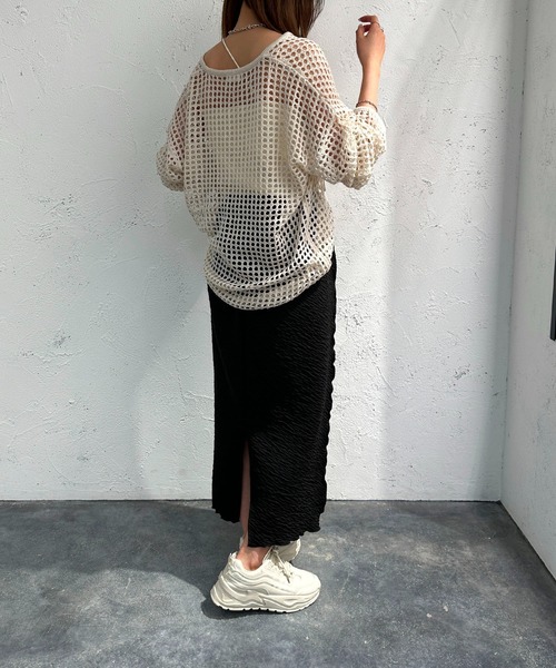 apres jour mignon（アプレジュールミニョン）の「キーネックメッシュニットプルオーバー【ZOZOTOWN限定アイテム】（ニット/セーター・レディース・アイボリー/オフホワイト/ブラック・X-LARGE/フリー）」の14枚目の写真