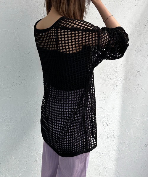 apres jour mignon（アプレジュールミニョン）の「キーネックメッシュニットプルオーバー【ZOZOTOWN限定アイテム】（ニット/セーター・レディース・アイボリー/オフホワイト/ブラック・X-LARGE/フリー）」の18枚目の写真