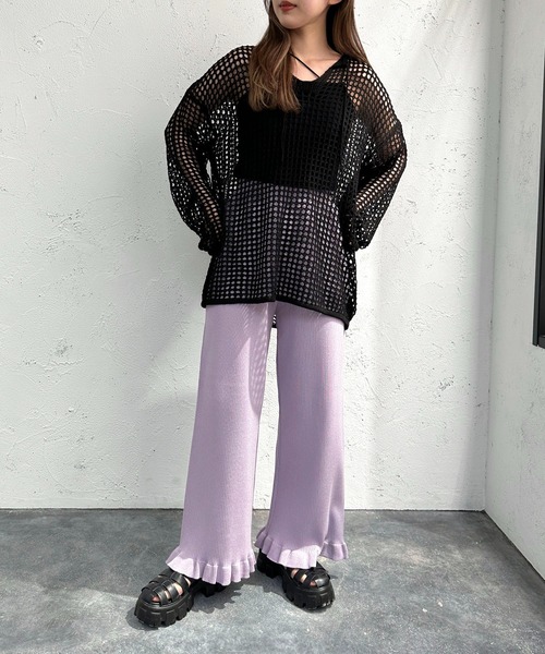 apres jour mignon（アプレジュールミニョン）の「キーネックメッシュニットプルオーバー【ZOZOTOWN限定アイテム】（ニット/セーター・レディース・アイボリー/オフホワイト/ブラック・X-LARGE/フリー）」の19枚目の写真