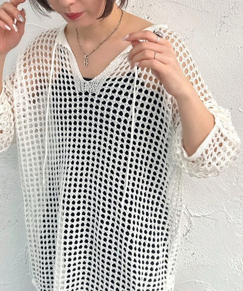 apres jour mignon（アプレジュールミニョン）の「キーネックメッシュニットプルオーバー【ZOZOTOWN限定アイテム】（ニット/セーター・レディース・アイボリー/オフホワイト/ブラック・X-LARGE/フリー）」の20枚目の写真