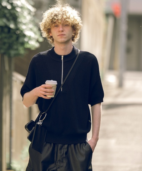 COLIN(コリン)の「COLIN:Benjamin Cotton Half Zip Knit S/S 5ゲージ コットン ハーフジップ 半袖ニット(ニット/セーター・メンズ・ネイビー/ブラック・S/M/L)」の6枚目の写真