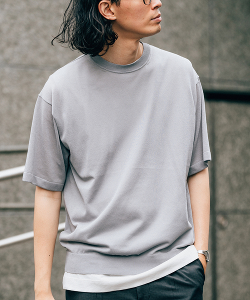 EDIFICE(エディフィス)の「16ゲージ コットンニット Tシャツ(ニット/セーター・メンズ・ブルー/イエロー/チャコールグレー/ブラック・MEDIUM/LARGE)」の2枚目の写真