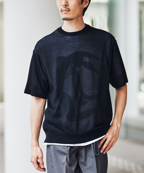 EDIFICE(エディフィス)の「16ゲージ コットンニット Tシャツ(ニット/セーター・メンズ・ブルー/イエロー/チャコールグレー/ブラック・MEDIUM/LARGE)」の1枚目の写真