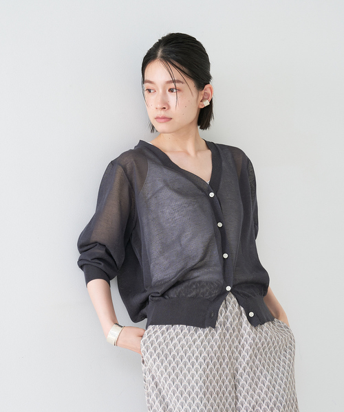 collex(コレックス)の「リネン混シアーカーディガン(カーディガン/ボレロ・レディース・ブルー/グリーン/チャコールグレー・フリー)」の2枚目の写真