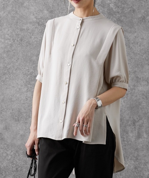 Soiunique（スワユニーク）の「とろみ感パフスリーブブラウス ［Soiunique］（シャツ/ブラウス・レディース・ブラック/ベージュ・M/L）」の14枚目の写真