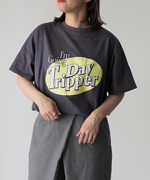 SETUP7（セットアップセブン）の「【SETUP7】ロゴプリントスリット入りBIG半袖Tシャツ 86105 KRI（Tシャツ/カットソー・レディース・オフホワイト/ブラック/サックスブルー/ミント・FREE）」の2枚目の写真