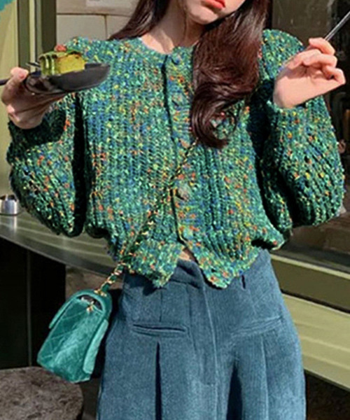 c.u.l（シーユーエル）の「MIXニットカーディガン culw526（カーディガン/ボレロ・レディース・ピンク/ブルー・FREE）」の2枚目の写真