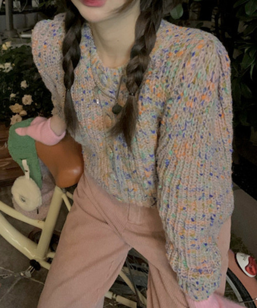 c.u.l（シーユーエル）の「MIXニットカーディガン culw526（カーディガン/ボレロ・レディース・ピンク/ブルー・FREE）」の9枚目の写真