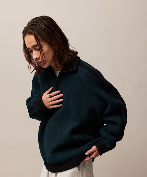 re_k by JUNRED（レクバイジュンレッド）の「re_k by JUNRED / ハーフジップトラックニット（ニット/セーター・メンズ・グリーン/ブラウン/ライトグレー・L/S/M）」の10枚目の写真